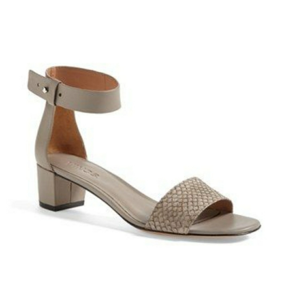 Vince Taupe Braided Ankle-Strap Block Heel Sandals